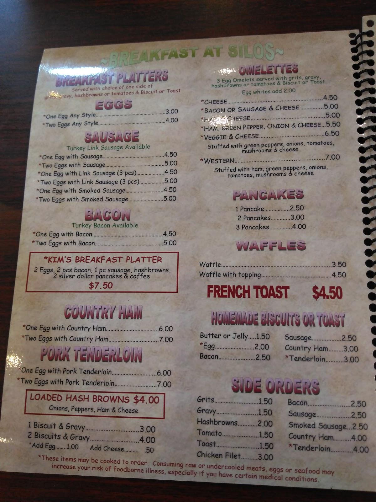 Menu at Silo's Family Restaurant, Asheboro