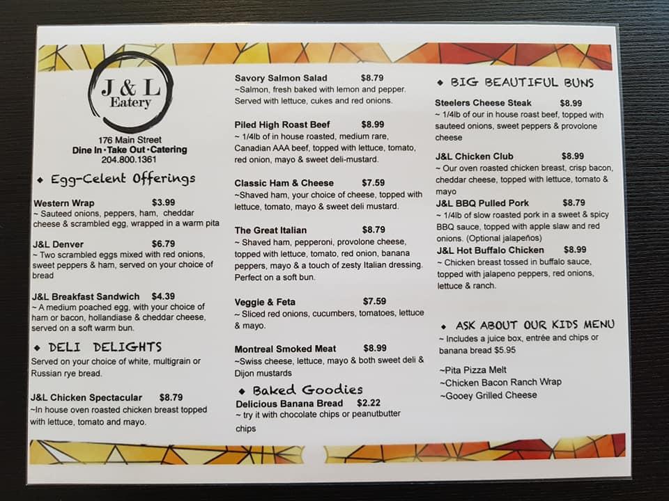 Menu at J & L Eatery restaurant, Selkirk