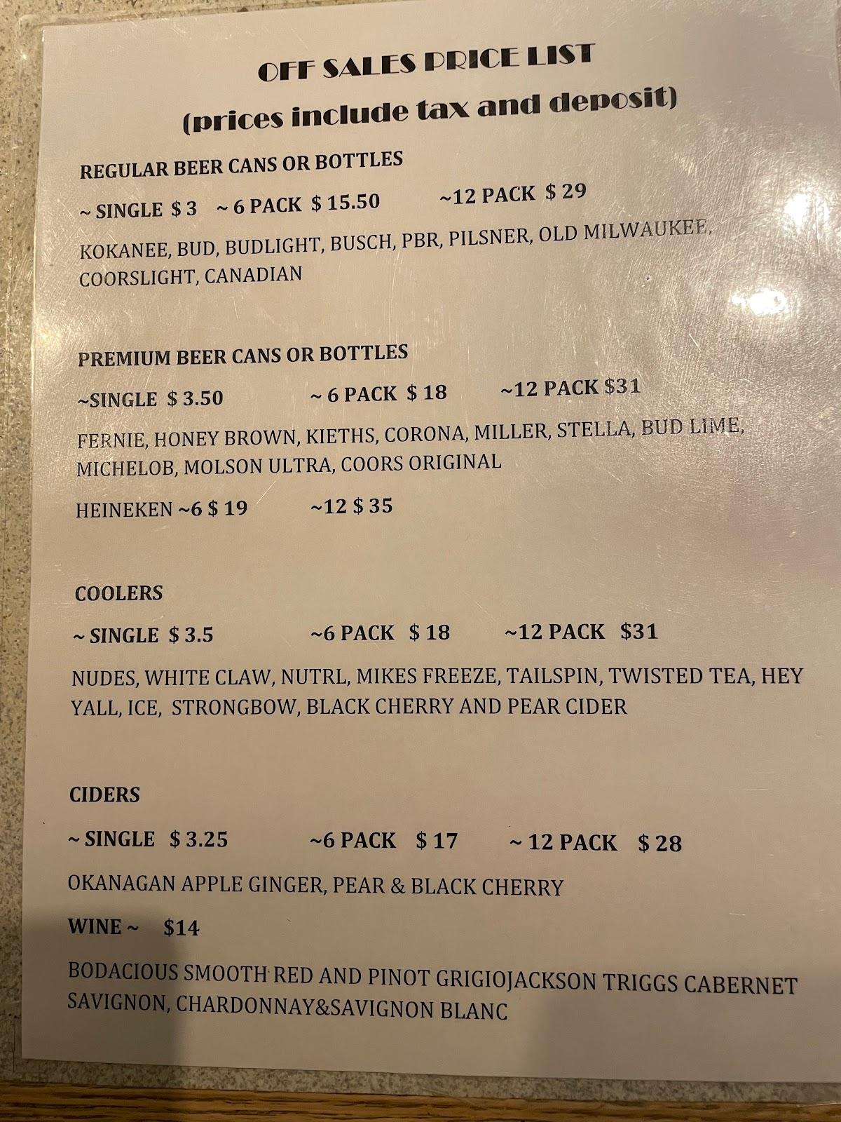 Menu at The Marysville Pub, Kimberley
