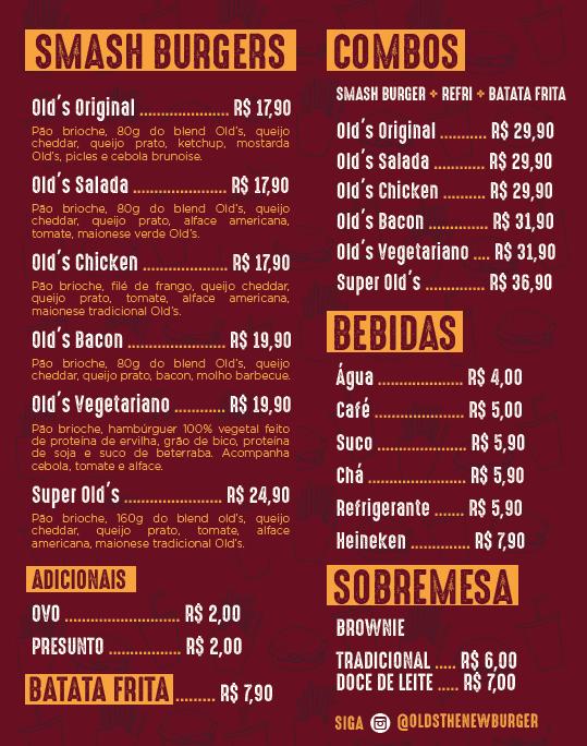 Menu at Old's The New Burger restaurant, Brasília