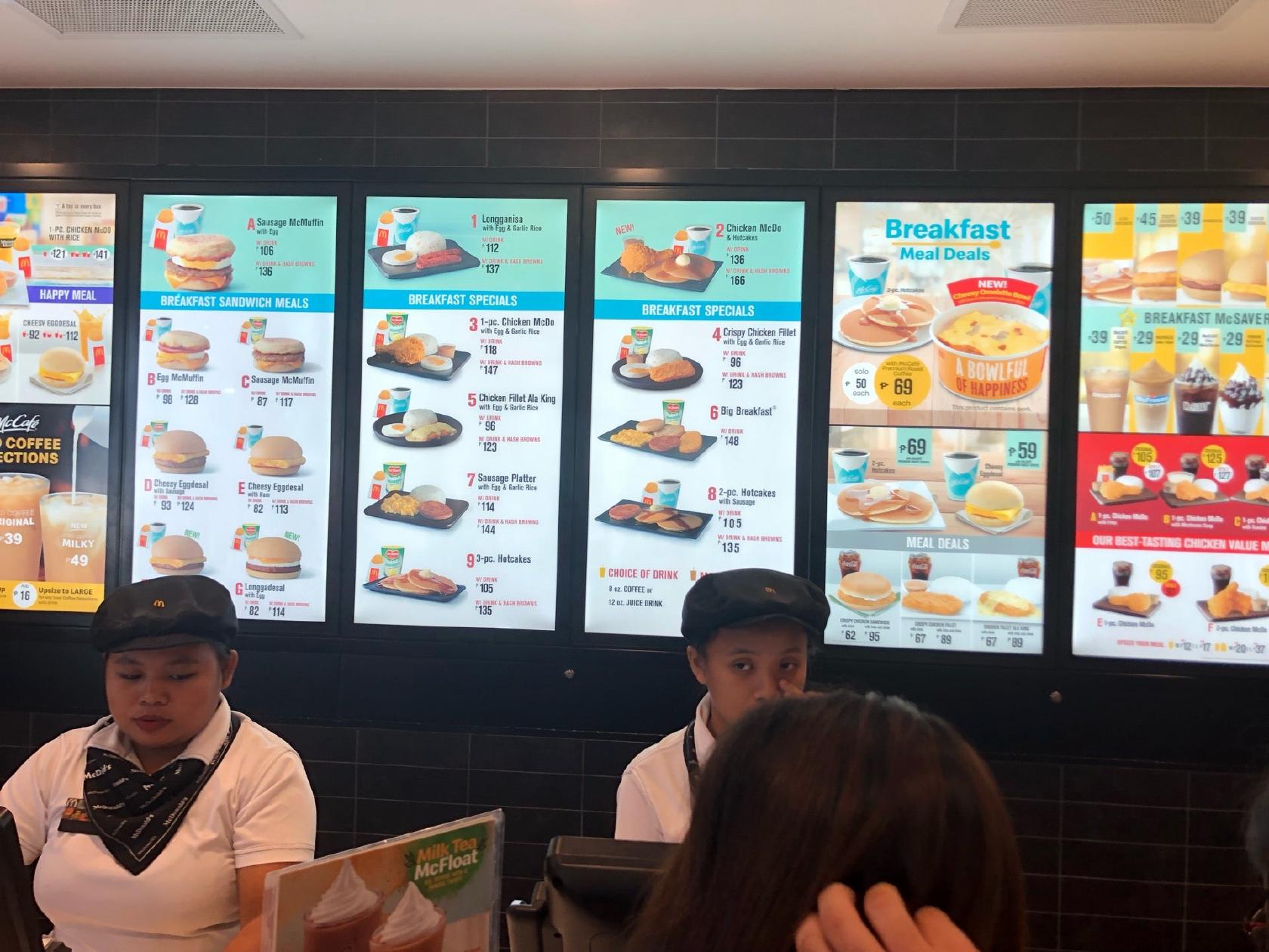 Menu at McDonald's restaurant, Concepcion, Subic - Clark - Tarlac Expy