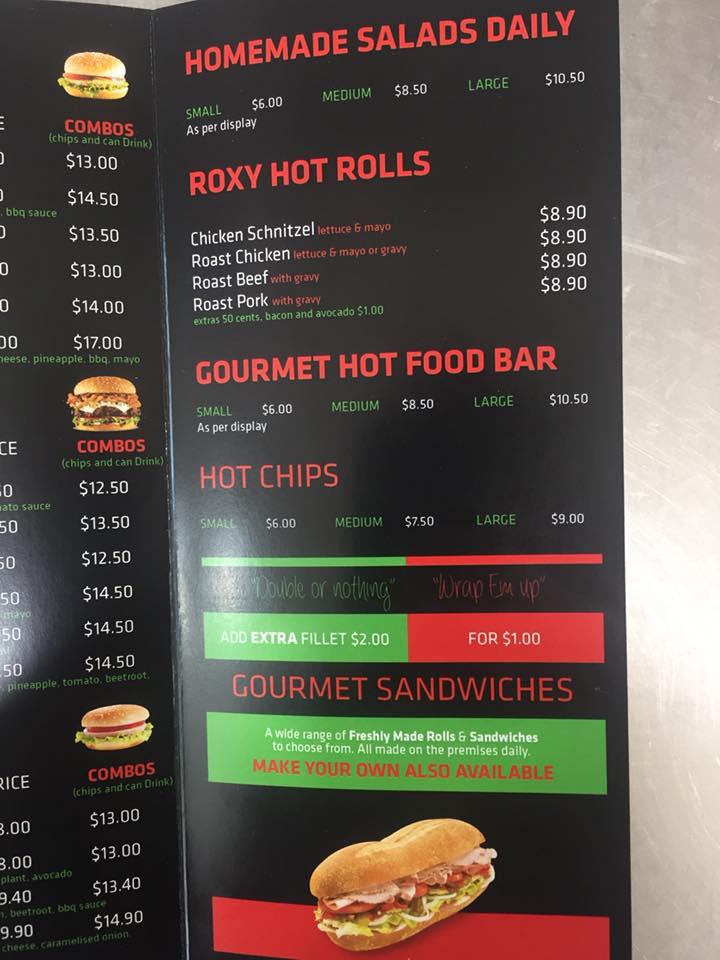 Menu at Roxy gourmet bar, Caringbah