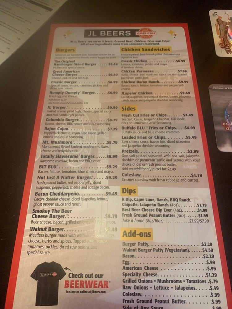 Menu at JL Beers pub & bar, Grand Forks