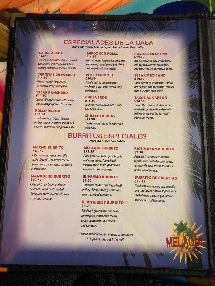 Menu at Melaque Mexican Restaurant, Helena