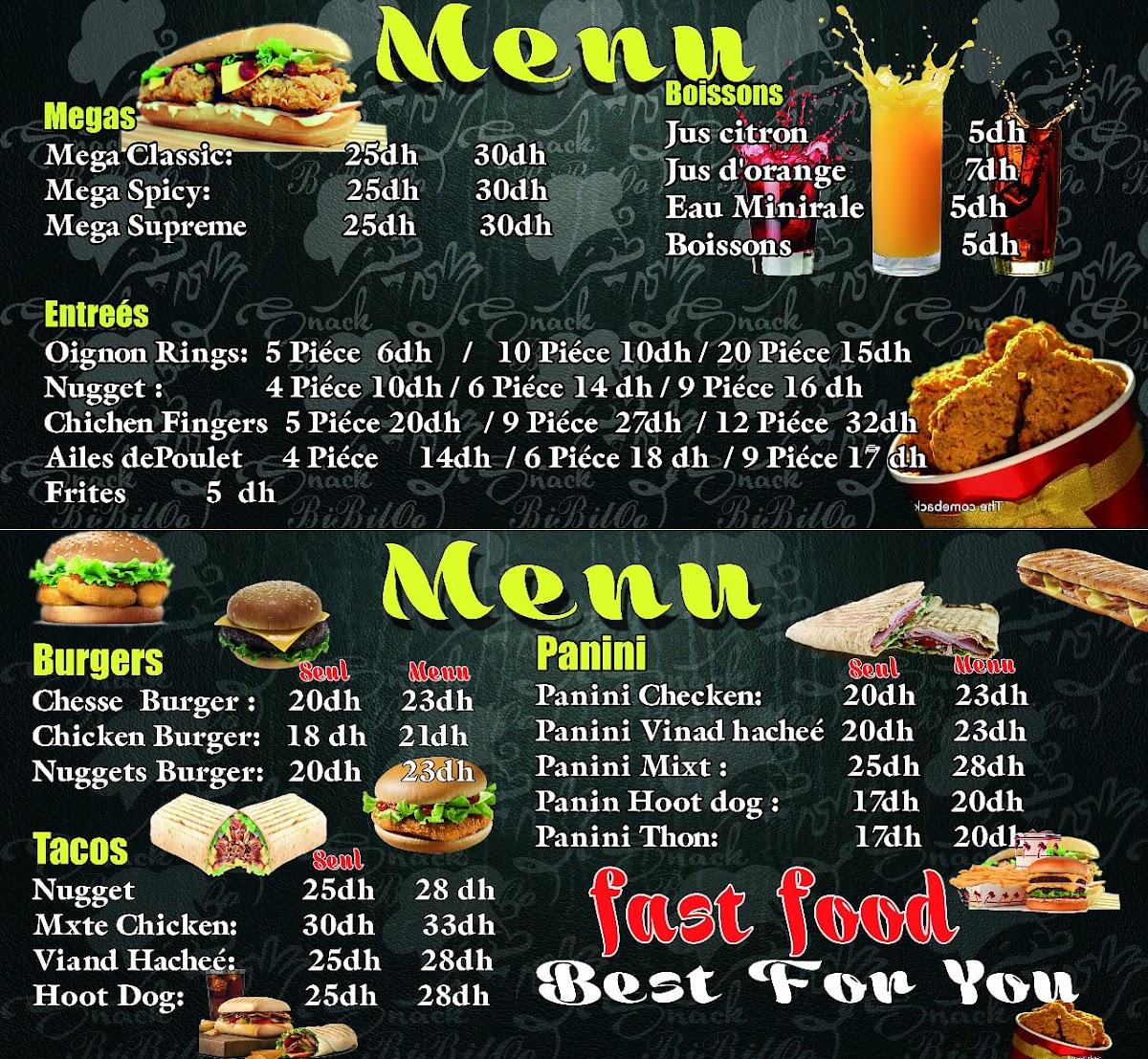 Snack Bar Menu Template Presentation Report Infographic PPT PDF 