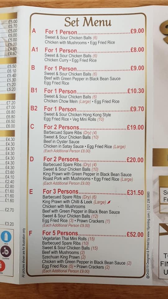 Menu at Sunrise fast food, Shepton Mallet