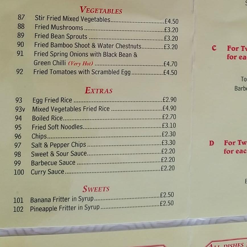 Menu at Jade House fast food, Perranporth