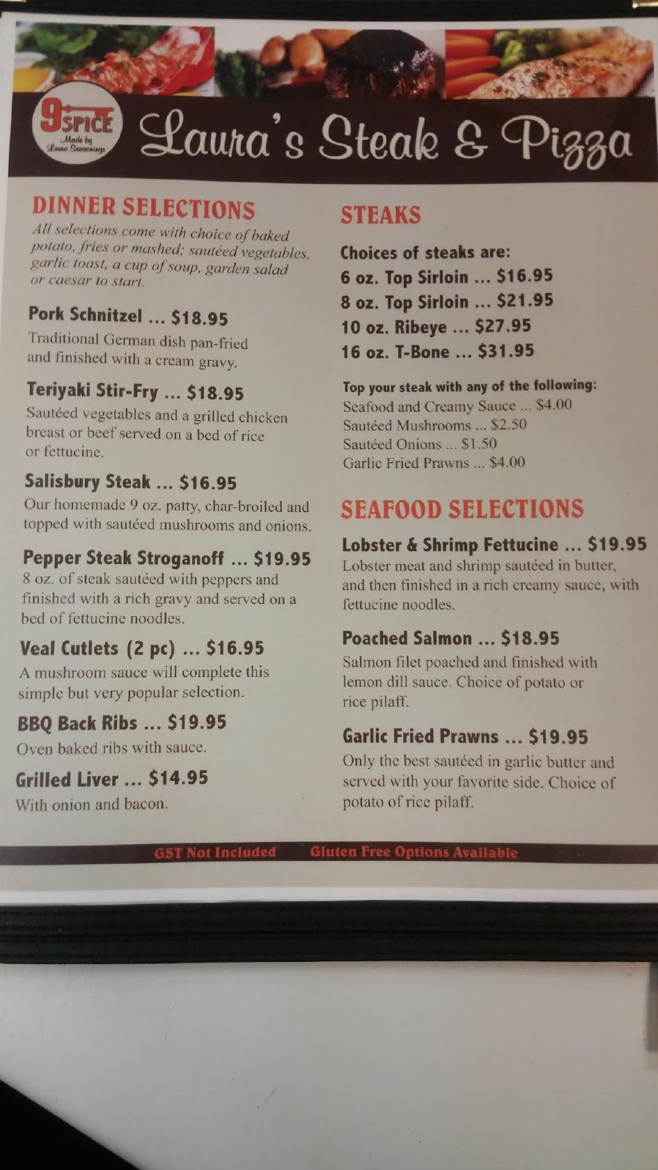 Menu at Laura's Steakhouse, Barrhead