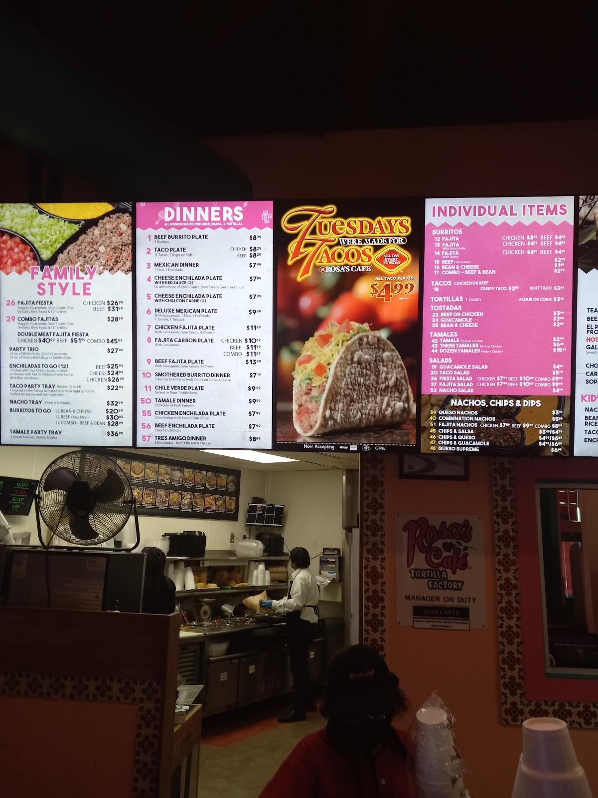 Menu at Rosa's Café & Tortilla Factory restaurant, Coppell, 705 N