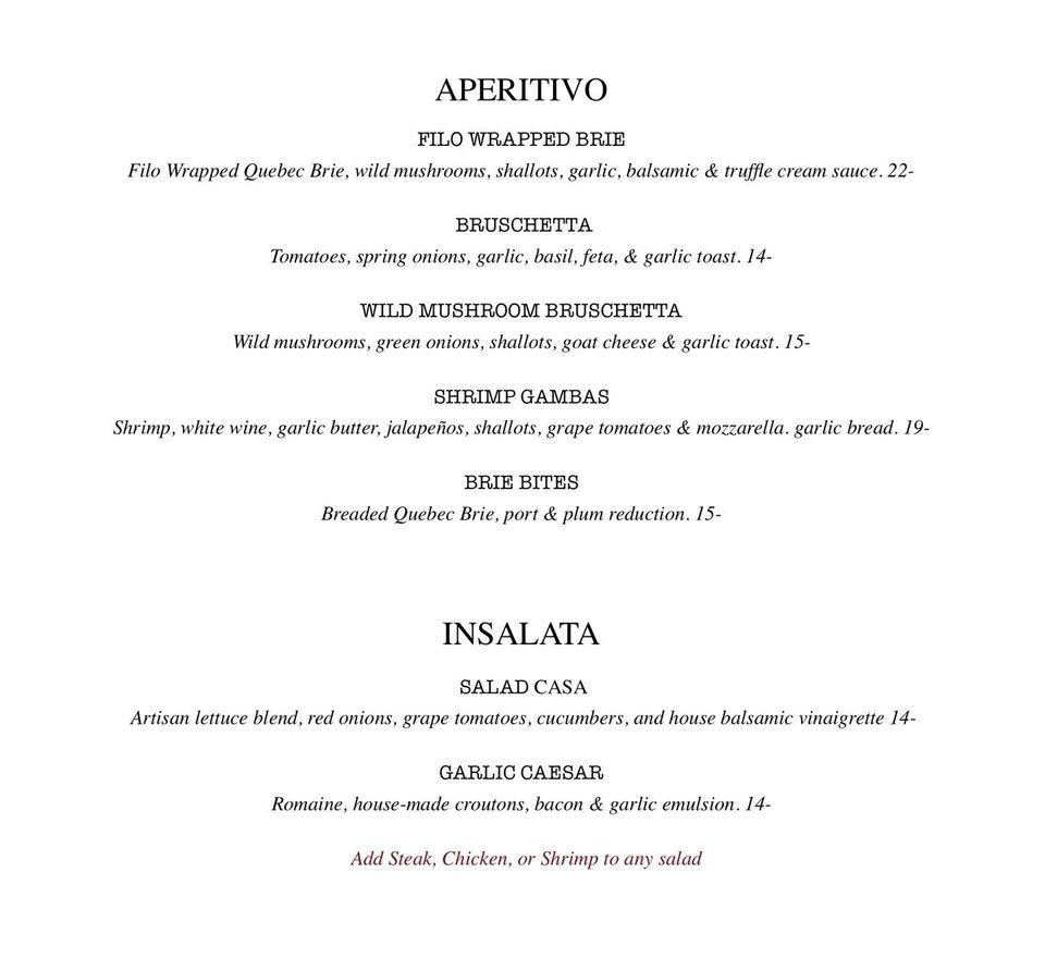 Menu at Lilly's Italian Eatery restaurant, Midland