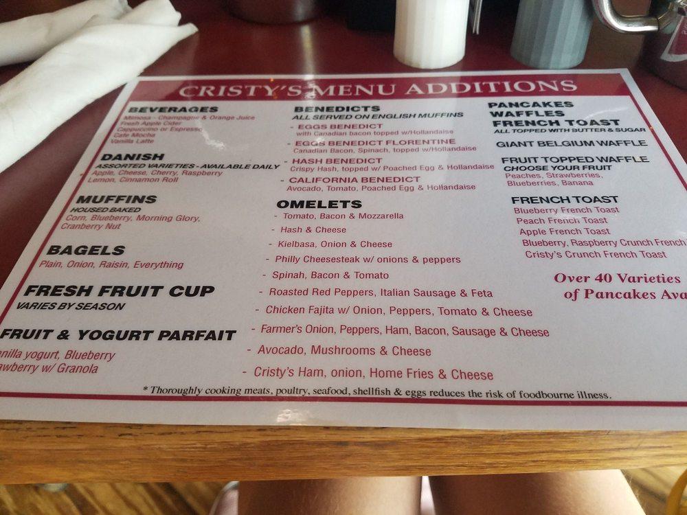 Menu at Cristy's Restaurant, Westbrook