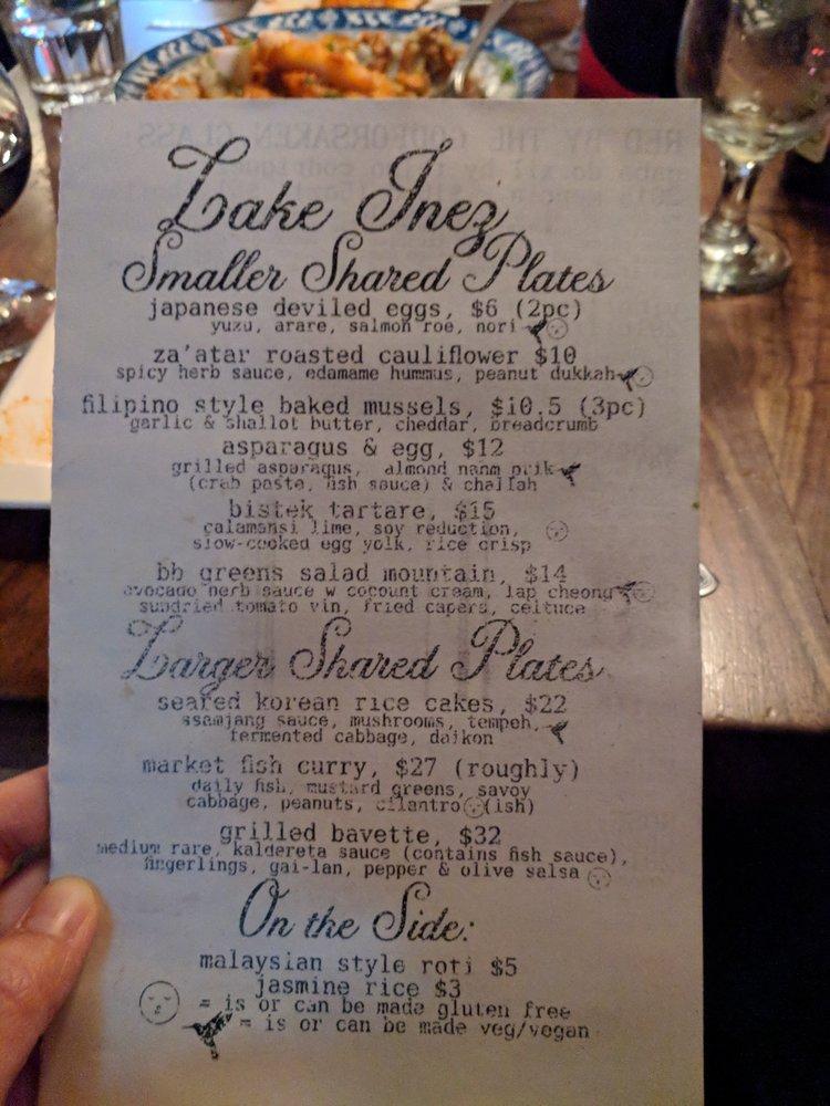 Menu at Lake Inez pub & bar, Toronto