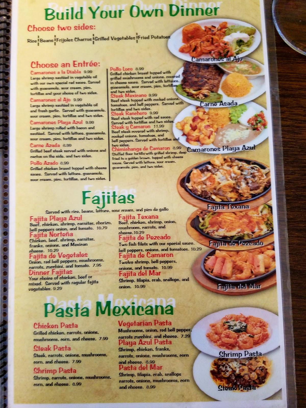 Menu at Playa Azul Mexican Grill restaurant, Conway