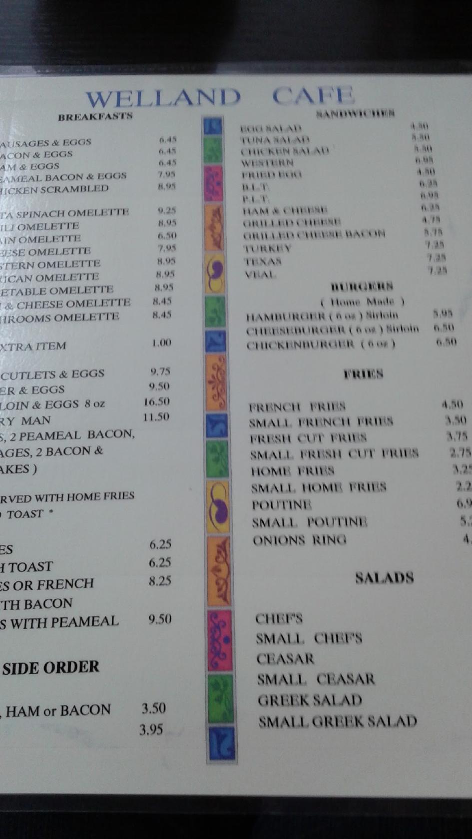 Menu at Welland Cafe, Welland