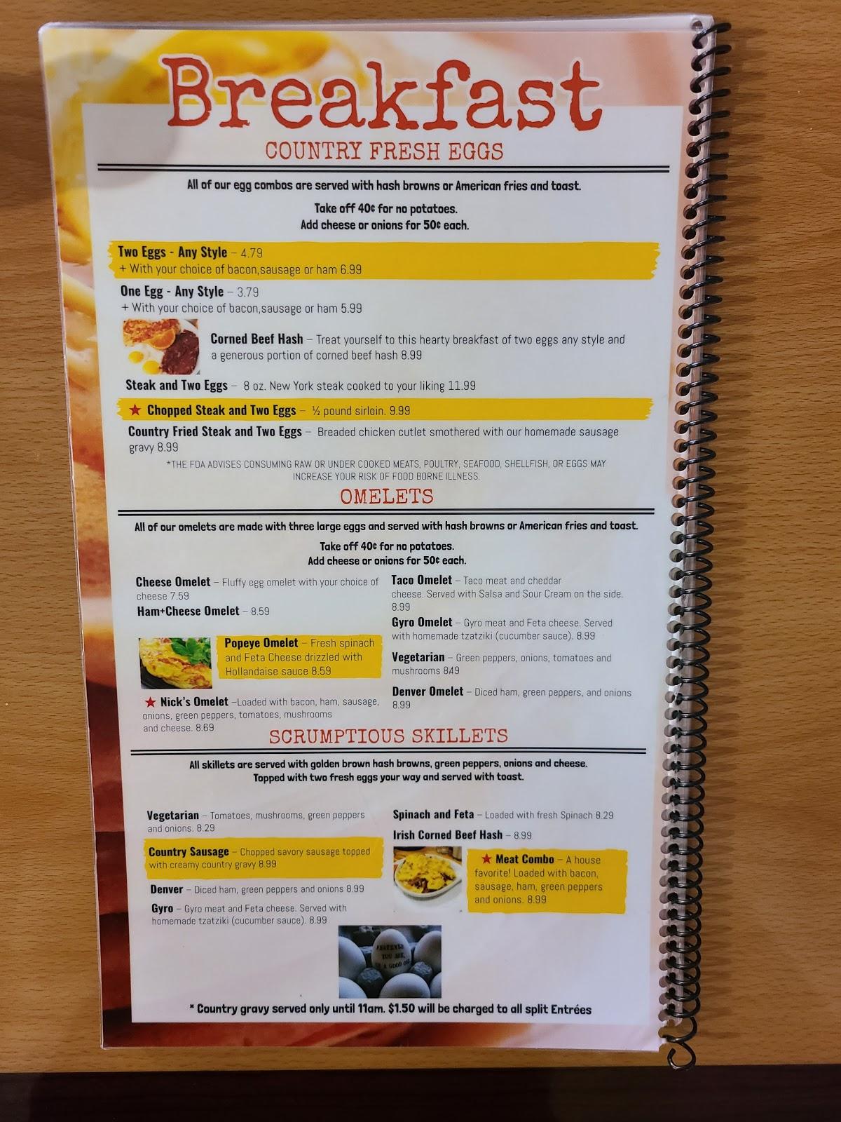 Menu at Nick's Cafe, Cuba City