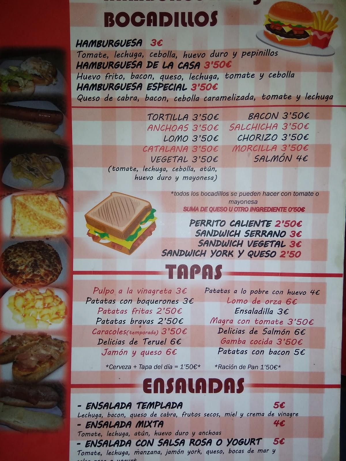 Menu at tio de la pipa pub & bar, Tobarra