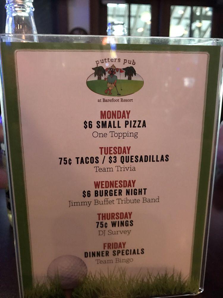 Menu at Putters Pub, North Myrtle Beach, Barefoot Resort Bridge Rd