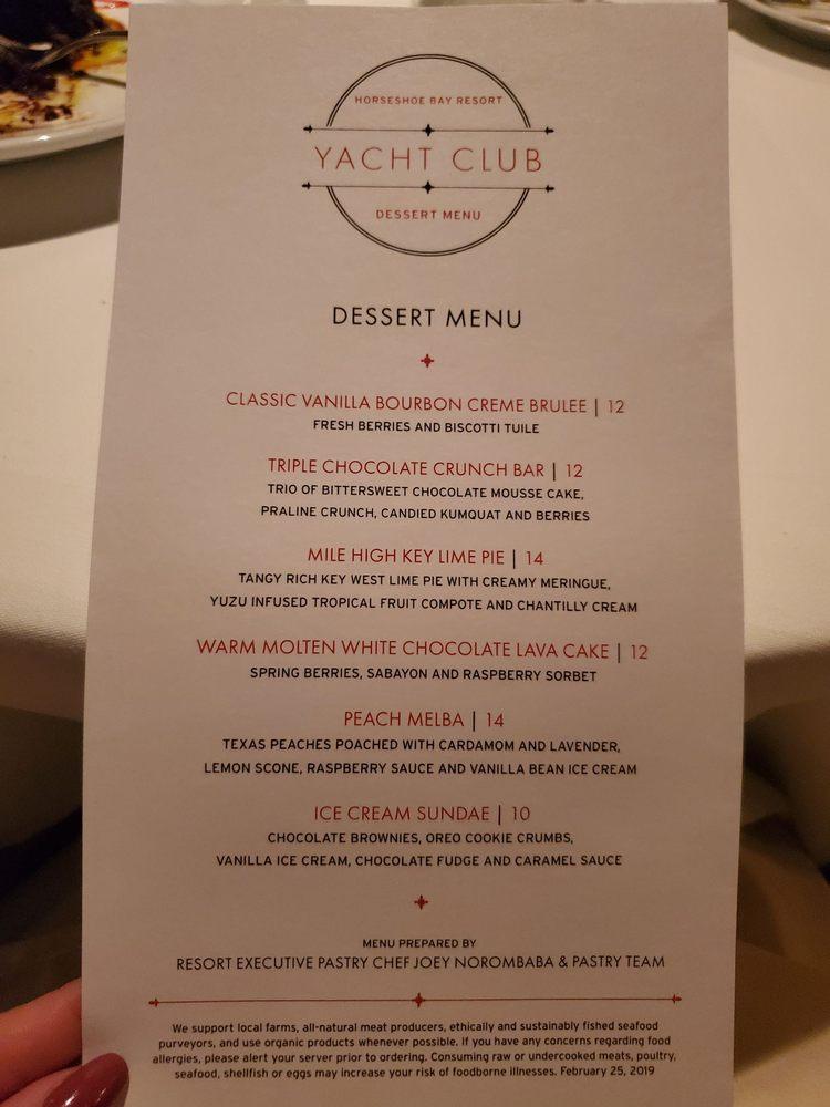 yacht club menu horseshoe bay