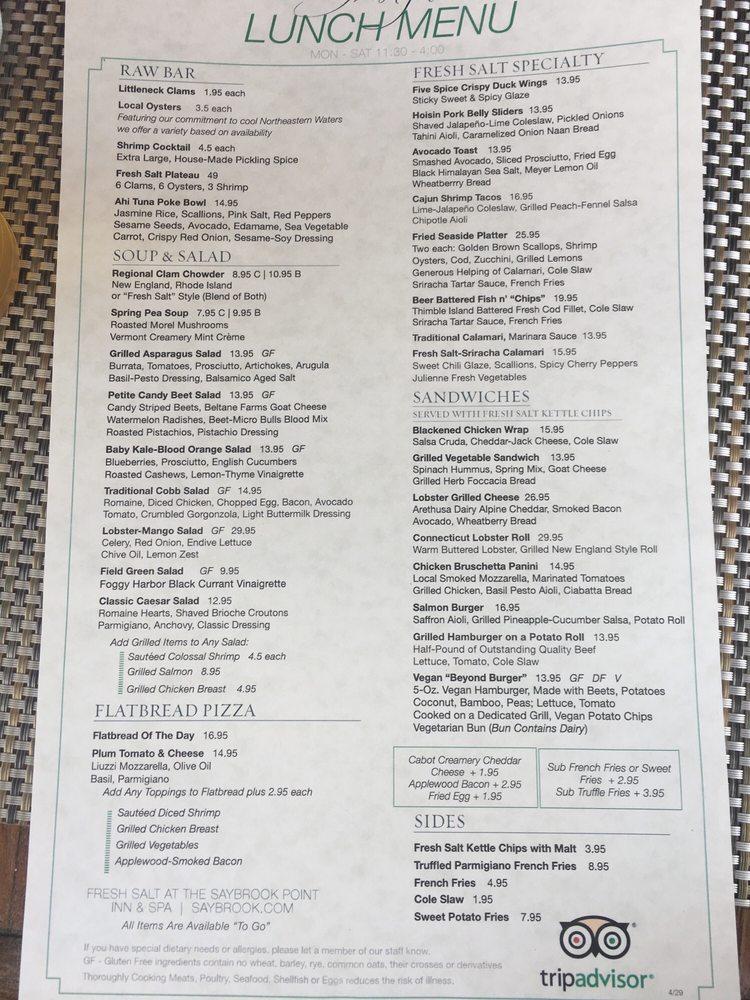 Menu at Fresh Salt restaurant, Old Saybrook