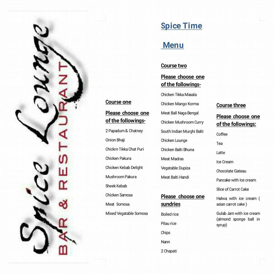 Menu at Spice Lounge Indian Cuisine & Bar, Rishton