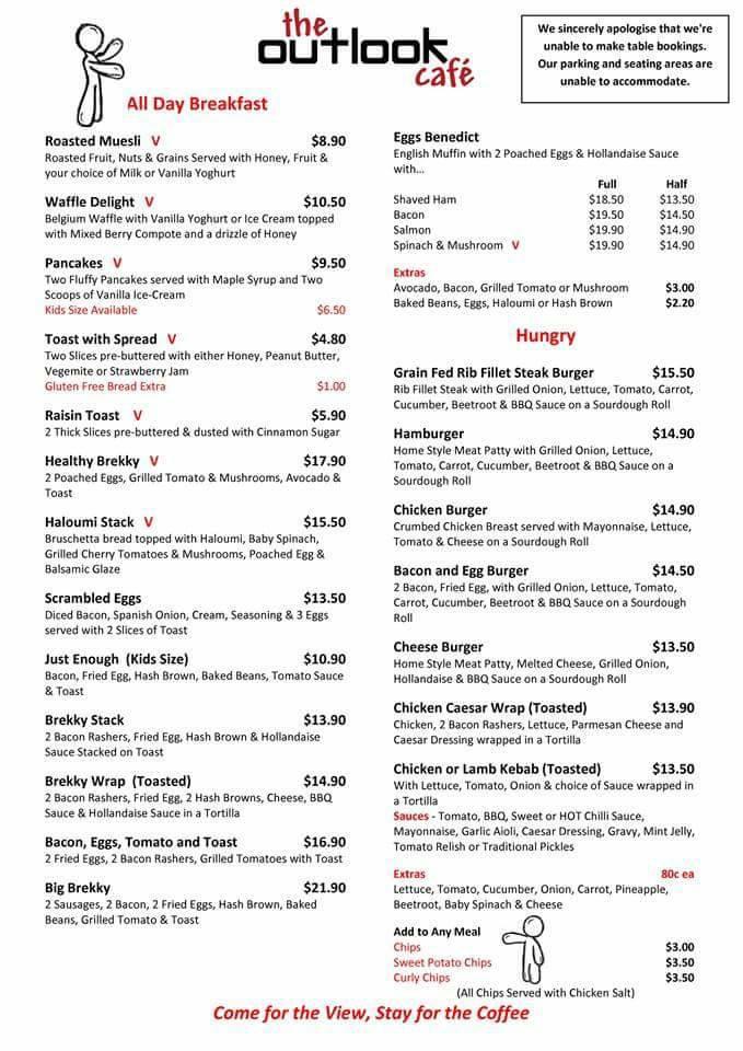 Menu at The Outlook Café cafe, Gladstone Central