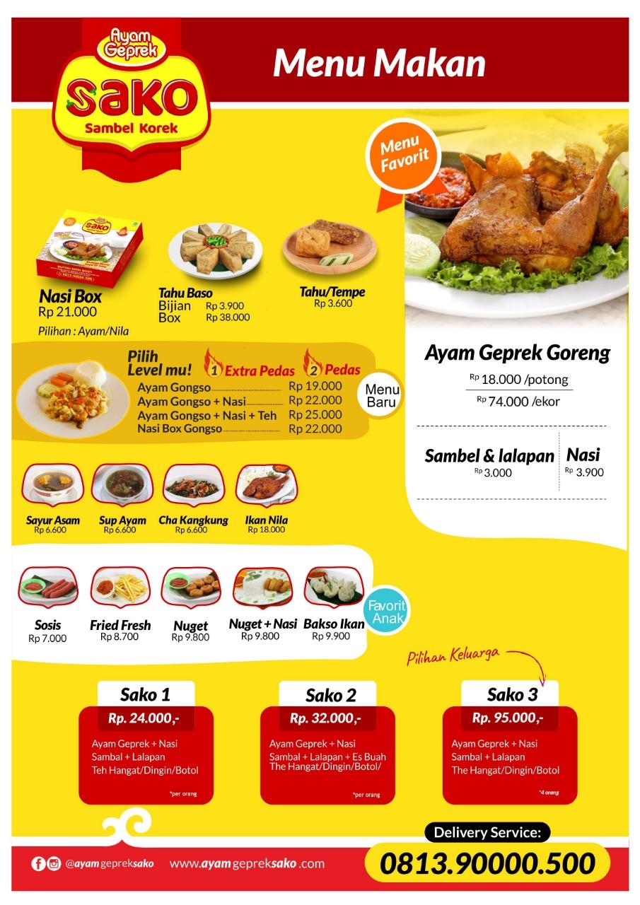 Menu at Ayam SaKo restaurant, Majenang