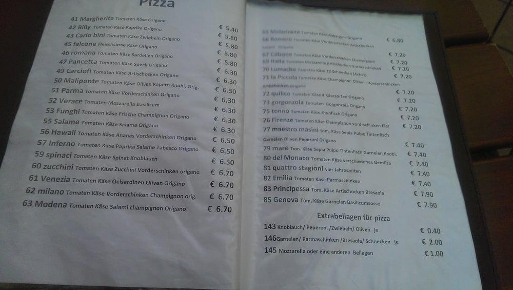 Menu at La piccola pizzeria, Bonn, Bonngasse 4