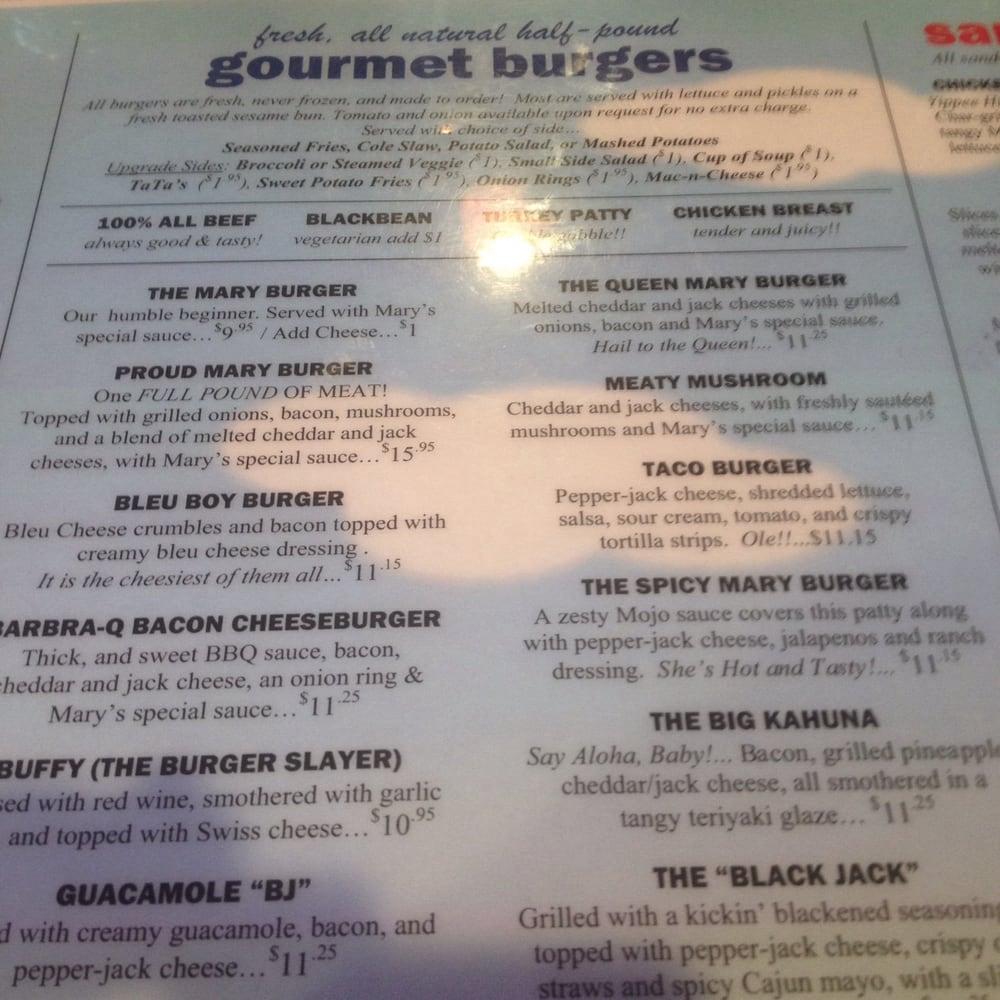Menu at Hamburger Mary's restaurant, Orlando