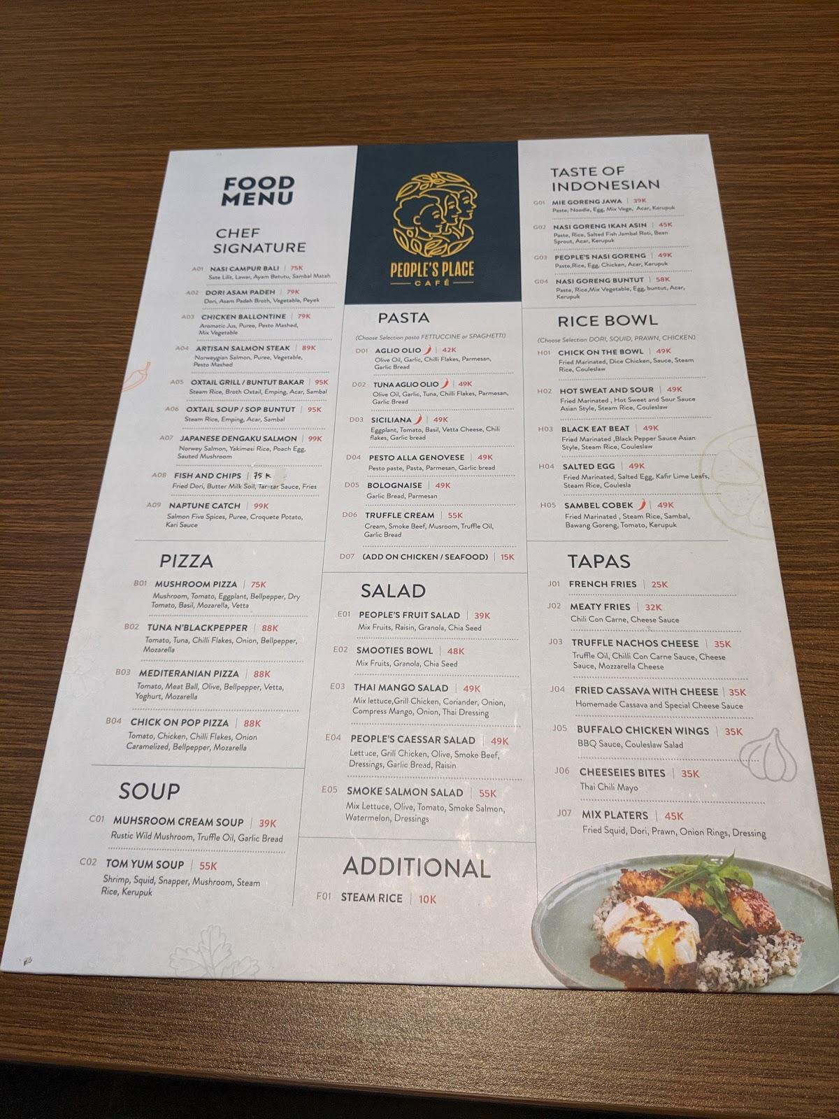 Carta de PEOPLE'S PLACE CAFE Medan, Medan