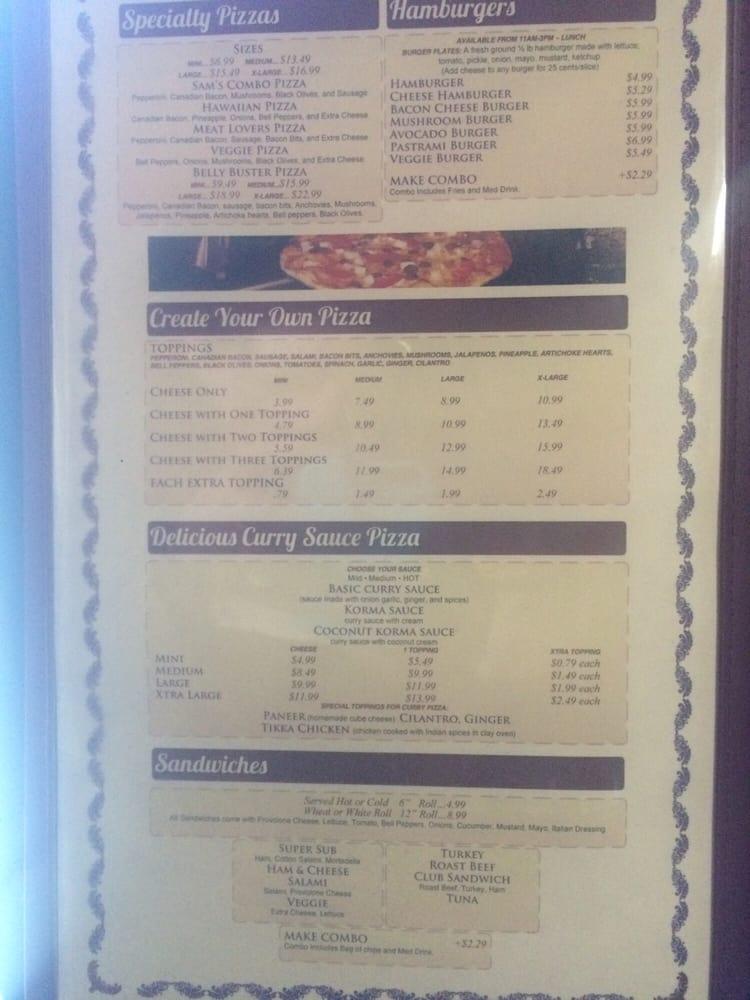 Menu at Sam's Indian Food & Pizza pizzeria, Joshua Tree