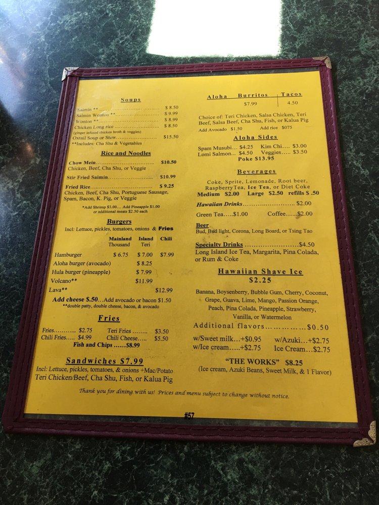 Menu at Aloha Food Factory restaurant, Alhambra