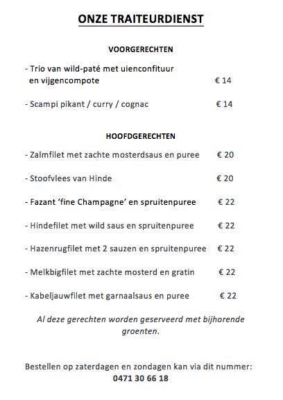 Menu at De Zwarte Kat, Aalst, Kerkstraat 1