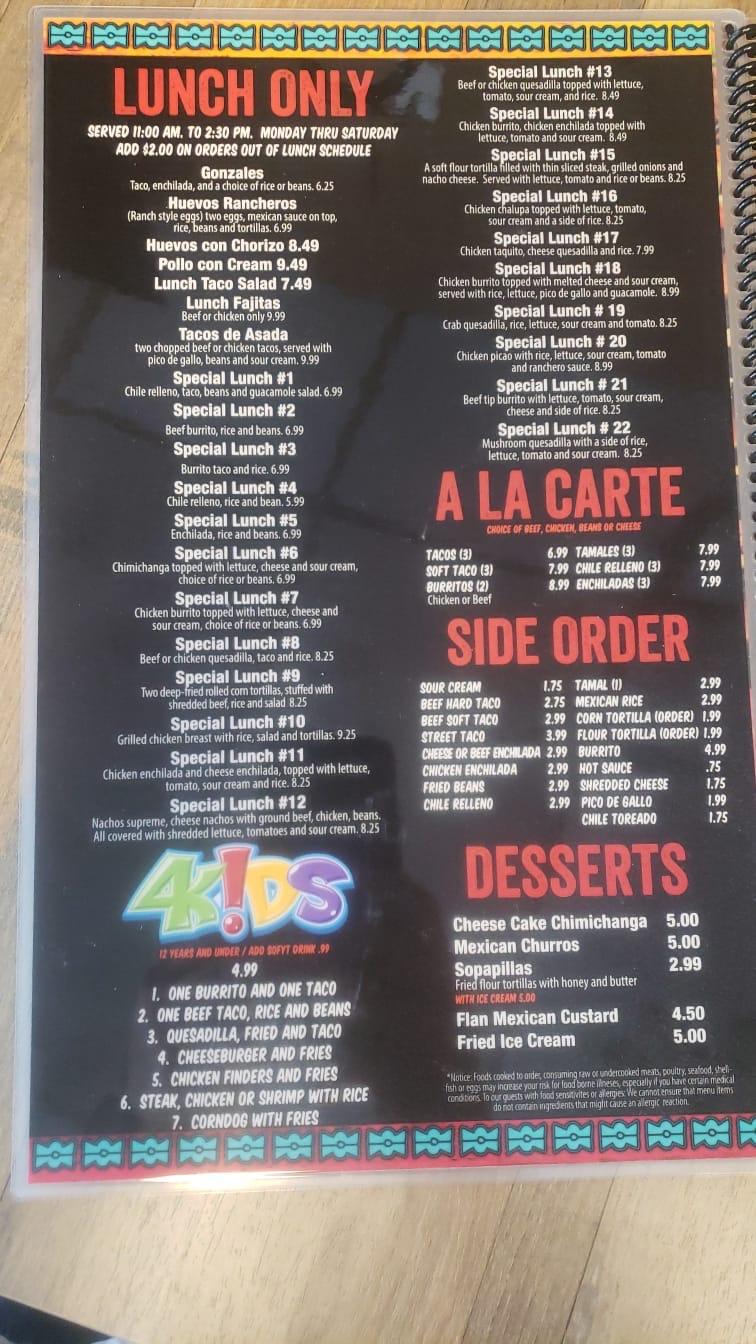 Menu at Don Patron Mexican Grill restaurant, Quakertown