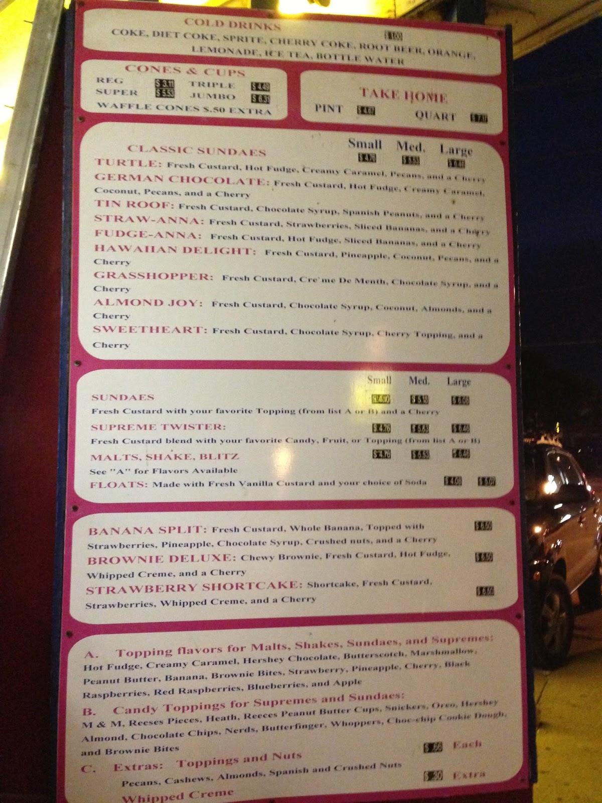Menu at Classic Frozen Custard, Des Moines