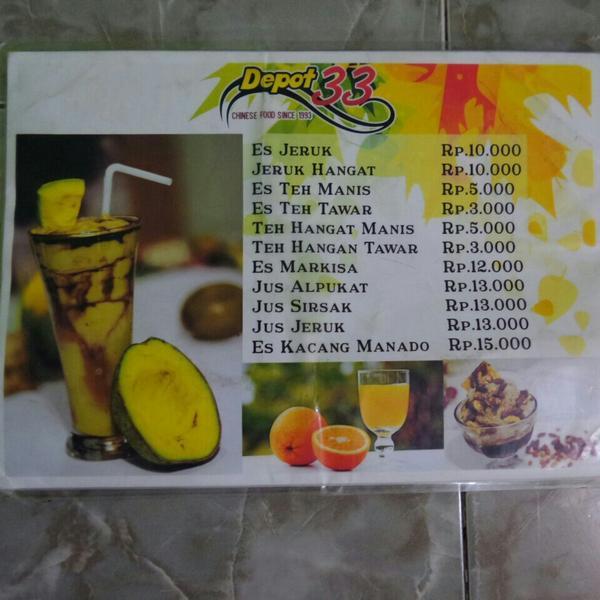 Menu at Depot 33 restaurant, Palu