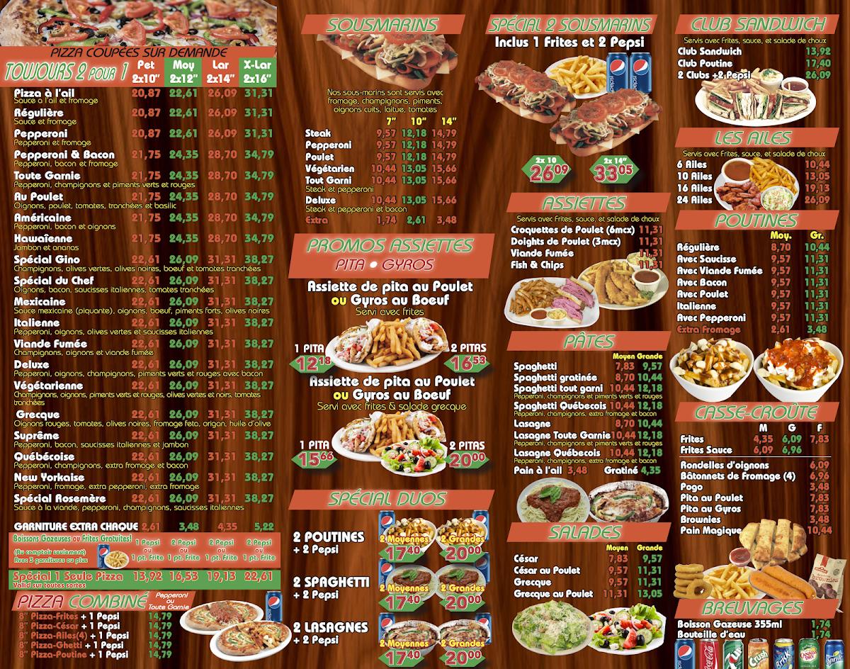 Menu at Pizza Gino Rosemere 2 Pour 1 restaurant, Rosemère
