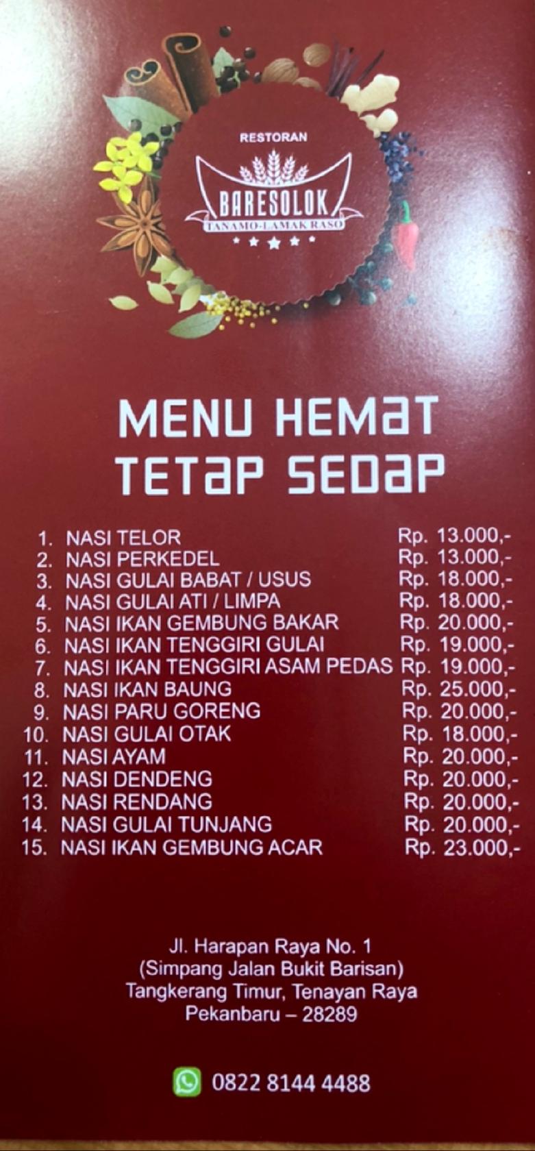 Carta De RM Baresolok Harapan Raya Simpang Jl Bukit Barisan Pekanbaru