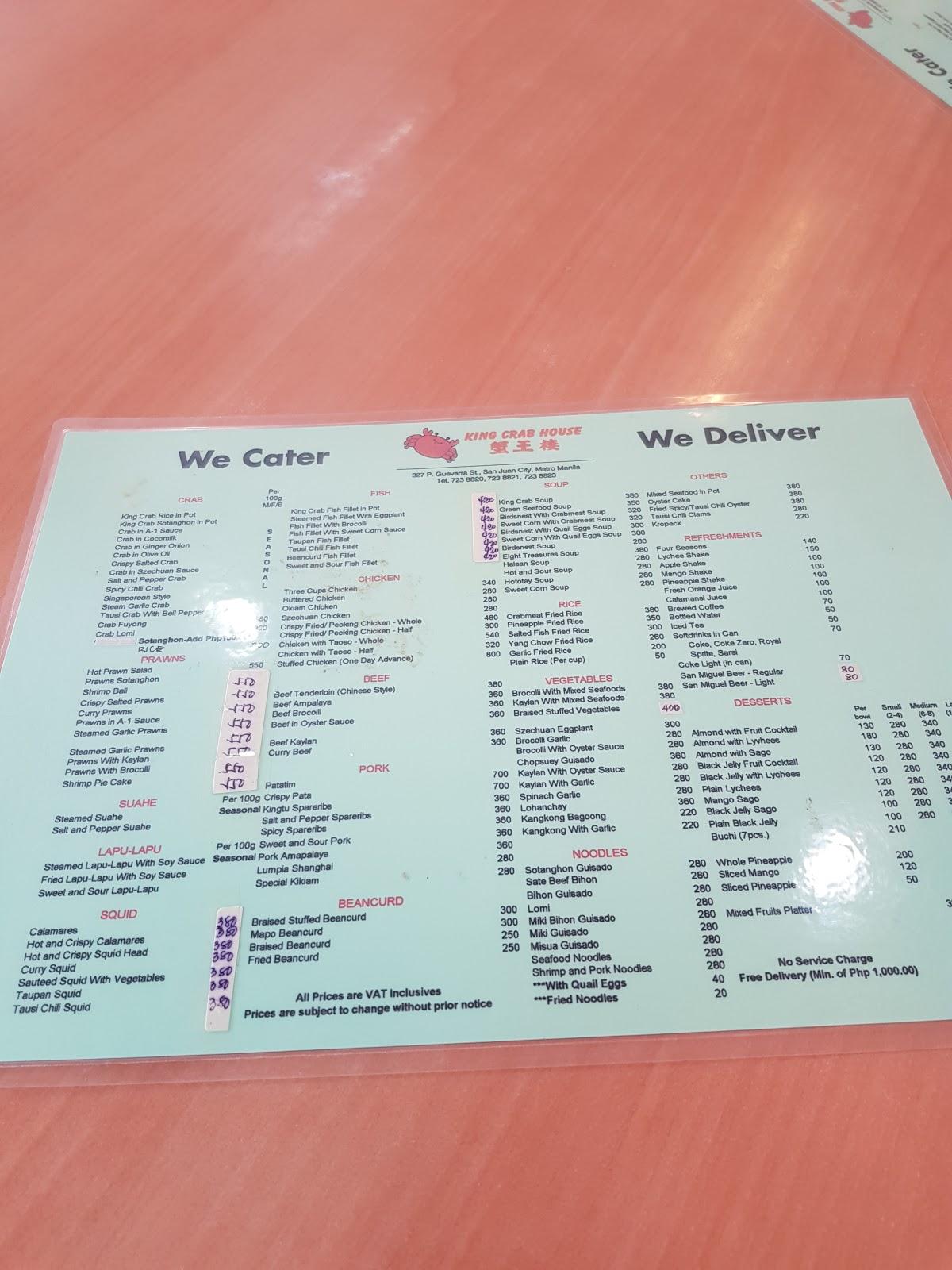 Menu at King Crab House restaurant, San Juan, H2XQ+C2C