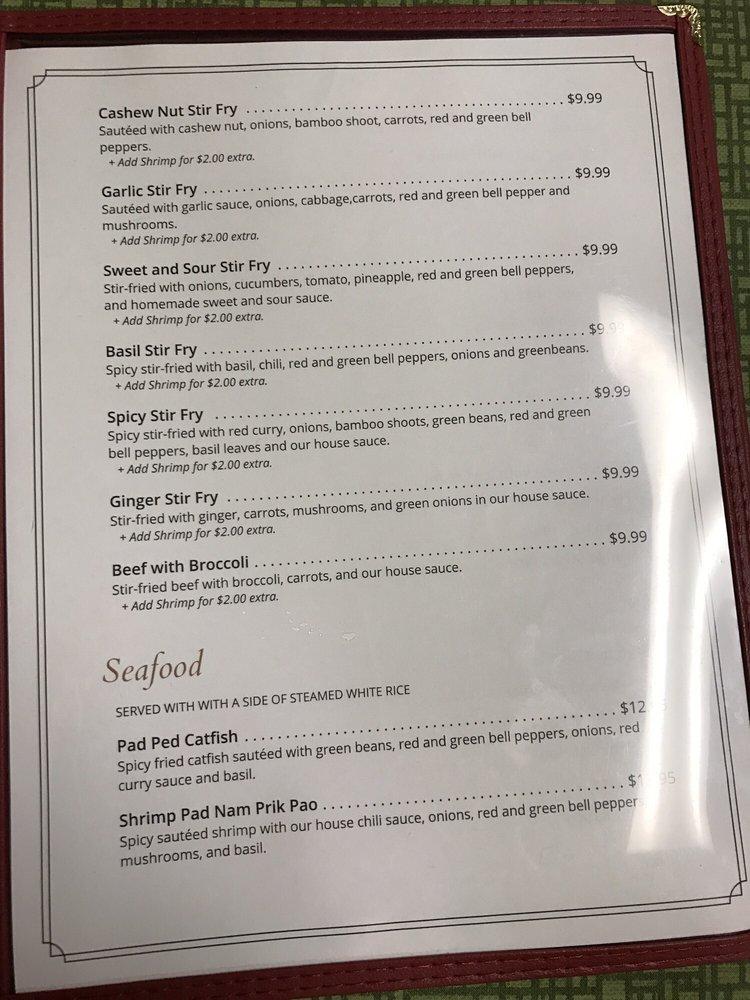 Menu at Suphattra's Thai Kitchen restaurant, Oklahoma City