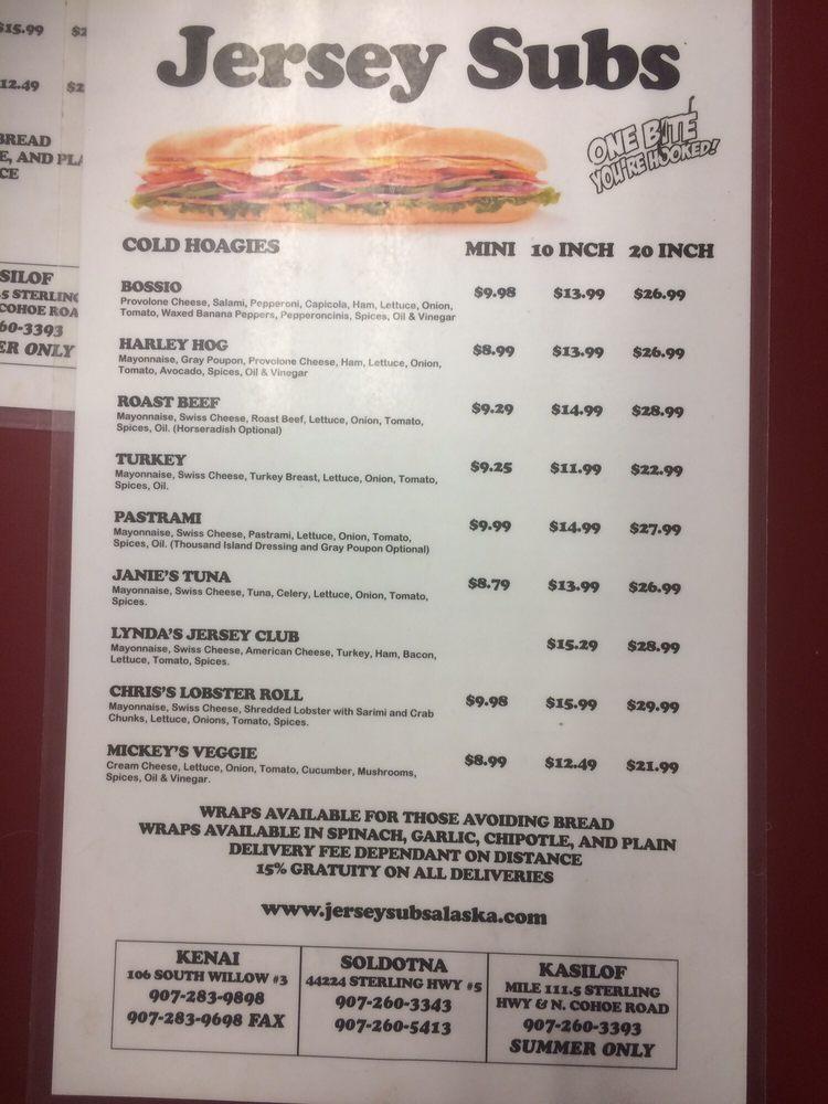Menu at Jersey Subs Kenai, Kenai