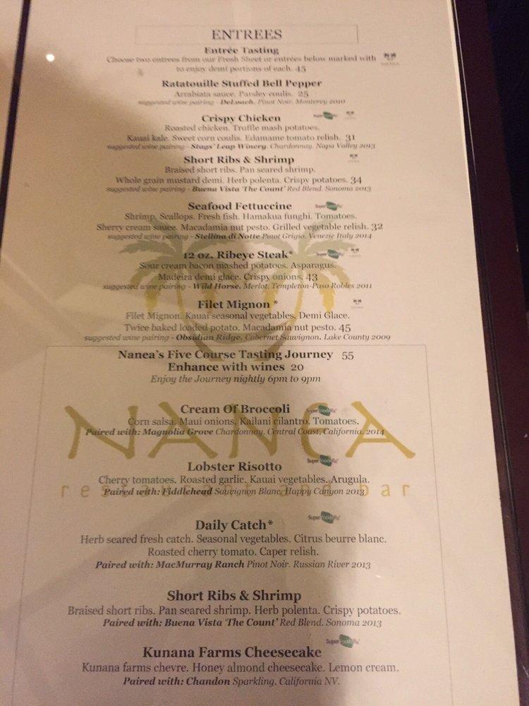 Menu at Nanea Restaurant and Bar, Princeville