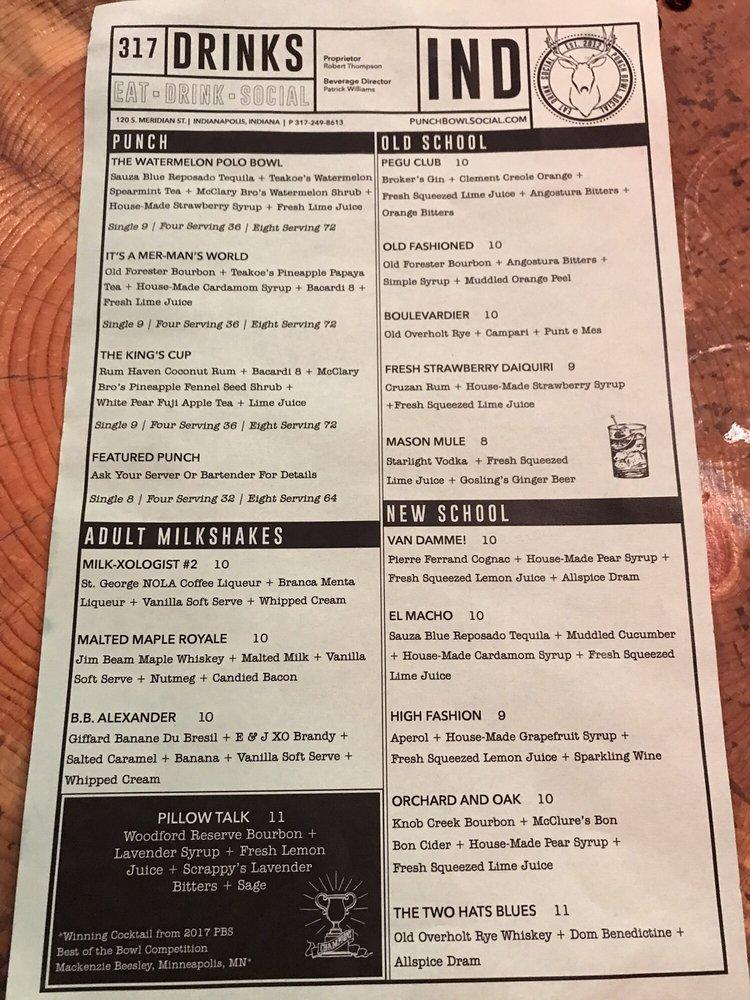 Menu at Punch Bowl Social Indianapolis pub & bar, Indianapolis, 120 S
