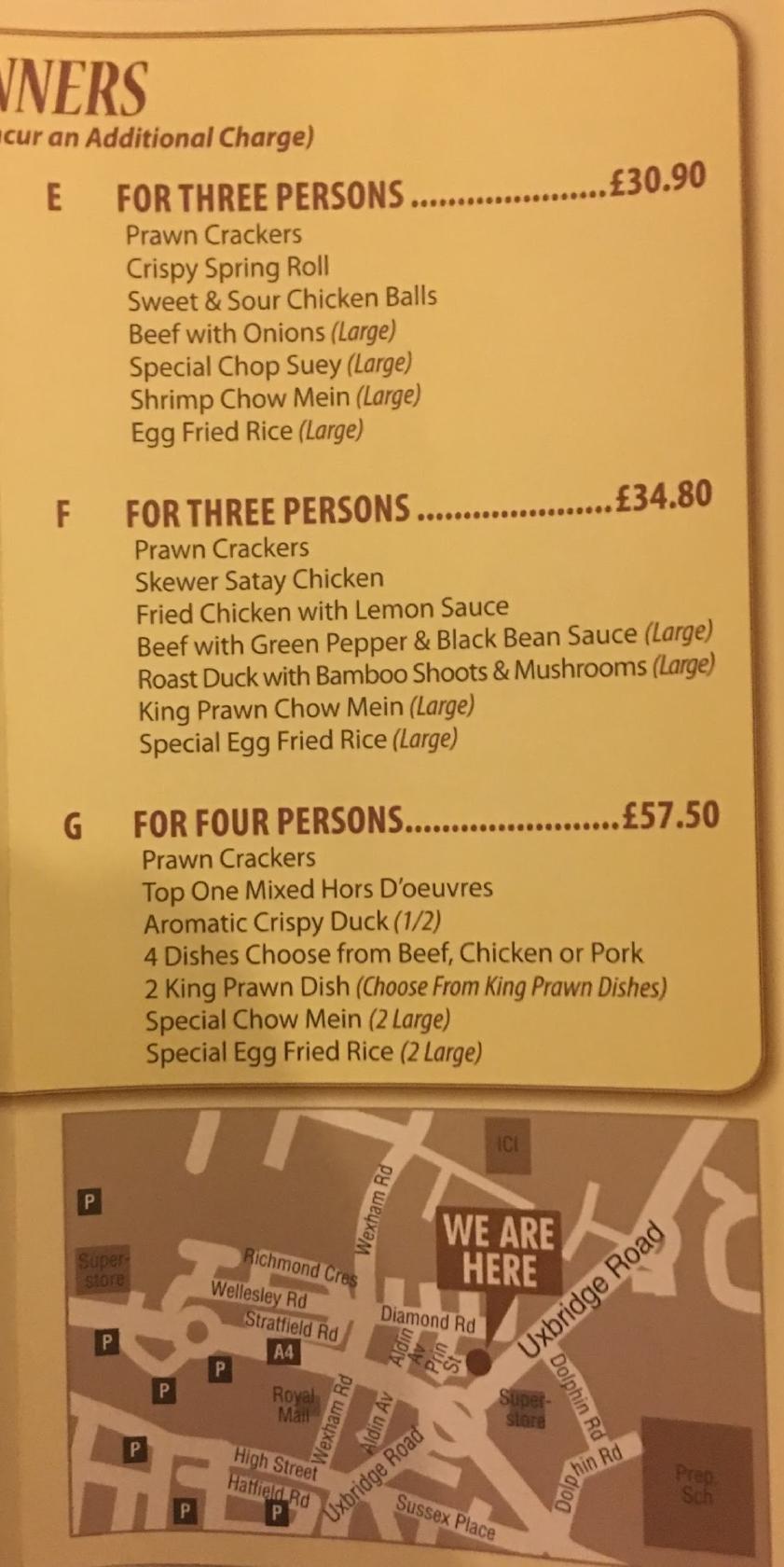 Menu at TOP ONE restaurant, Slough