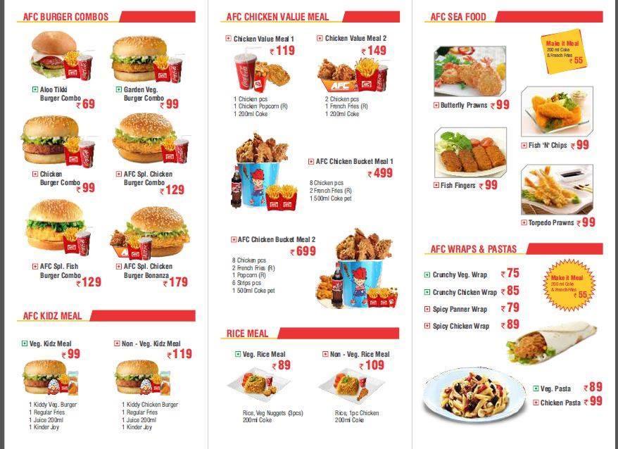 Menu at American fried chicken, Chilakaluripet