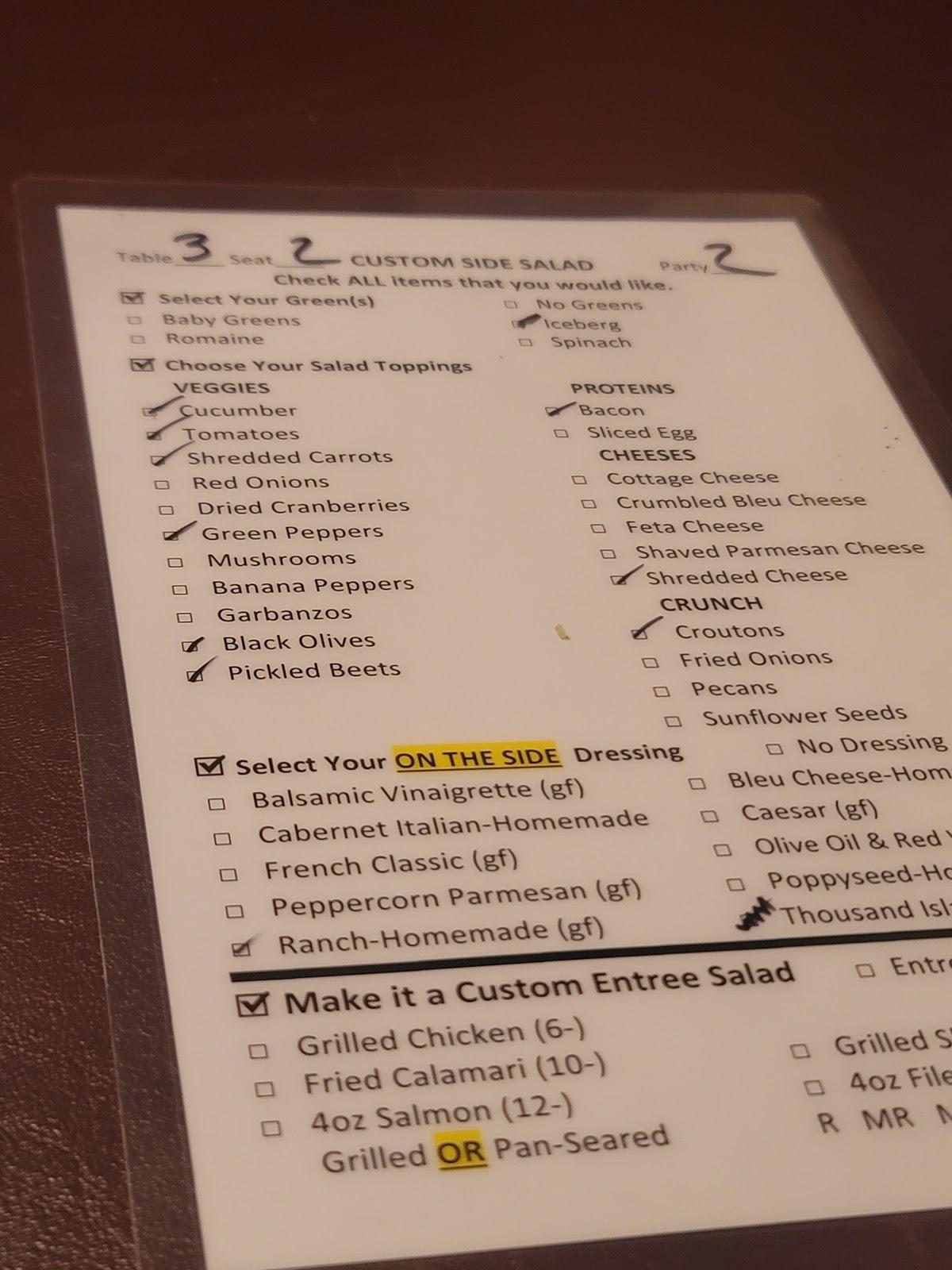 Menu at Lake Park Steakhouse, Carolina Beach