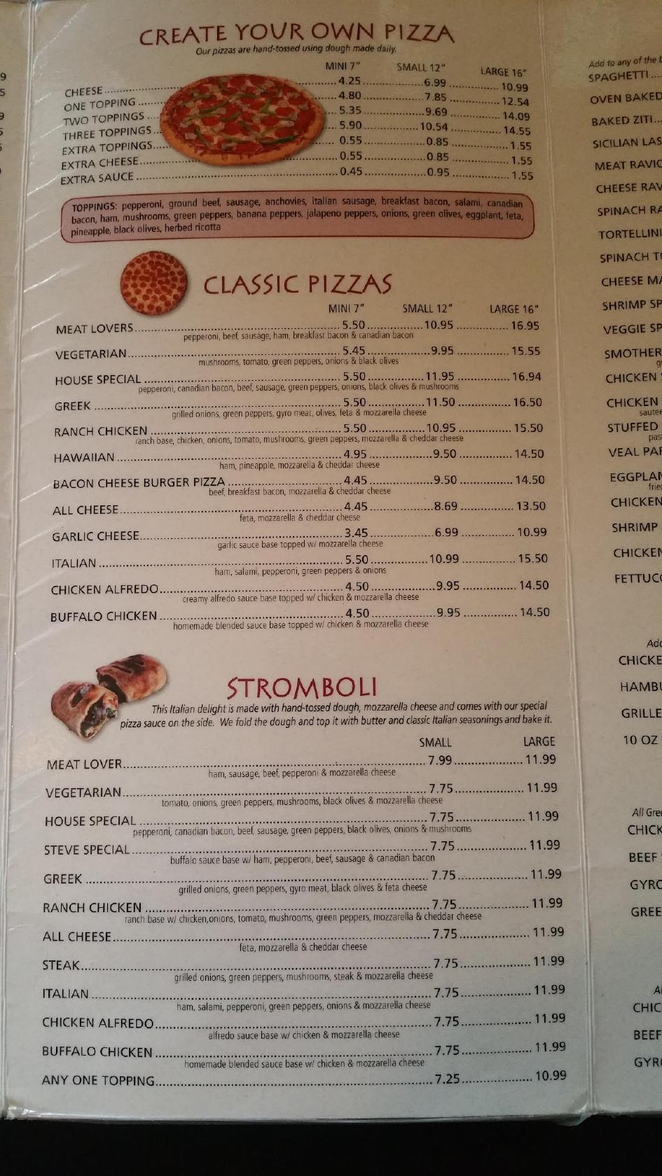 Menu at Inman House of Pizza restaurant, Inman