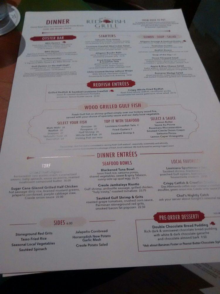 Menu at Red Fish Grill restaurant, New Orleans