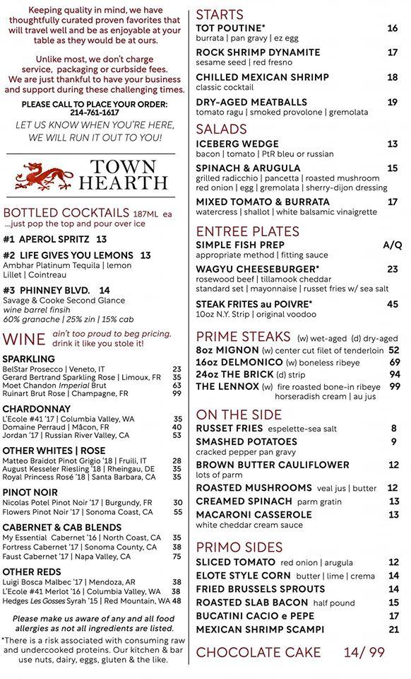 Carta de parrilla Town Hearth, Dallas