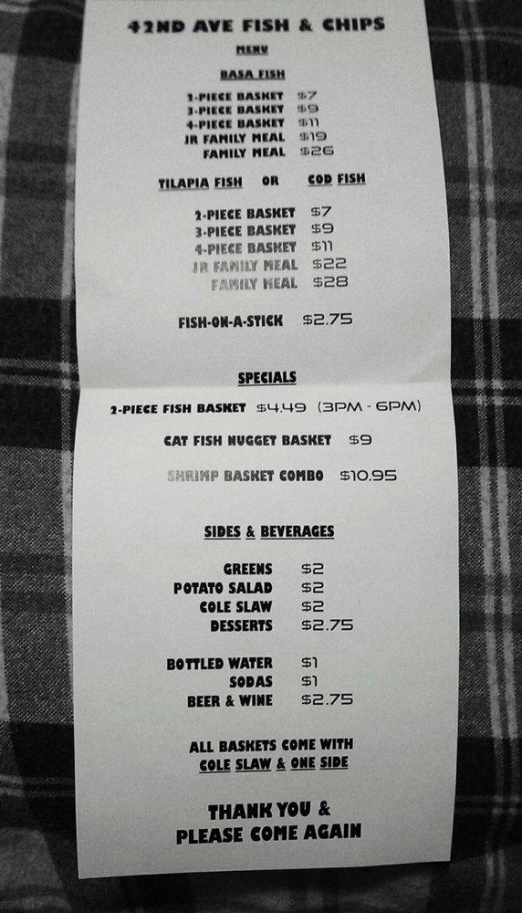 Menu at 42nd Ave Fish and Chips restaurant, Portland