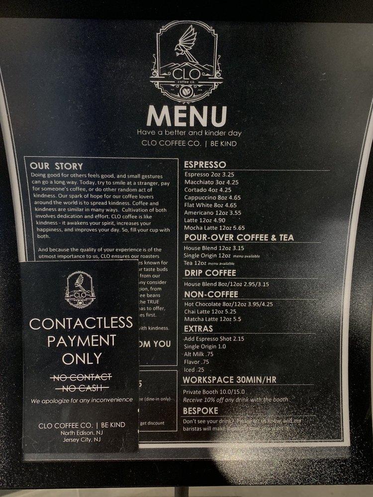 Menu at CLO Coffee Co., Jersey City